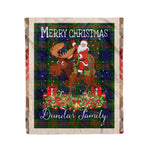 Personalized Gift Plaid Tartan Blanket Clan Dundas With Moose Lover Xmas Gift Santa Riding Christmas Fleece Blanket