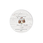 Scotstee Shop - Circle Ceramic Ornament (2 sided) - Personalize Name Family Watercolor Our First Christmas in our new Home Coffee Bottle Toast Cera Ceramic Ornament