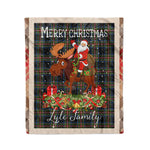 Personalized Gift Plaid Tartan Blanket Clan Lyle With Moose Lover Xmas Gift Santa Riding Christmas Fleece Blanket