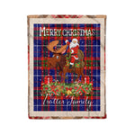 Personalized Gift Plaid Tartan Blanket Clan Trotter With Moose Lover Xmas Gift Santa Riding Christmas Fleece Blanket