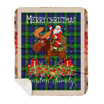 Personalized Gift Plaid Tartan Blanket Clan Gordon Modern With Moose Lover Xmas Gift Santa Riding Buffalo Plaid Christmas Sherpa Blanket