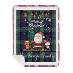 Personalized Gift Tartan Plaid Blanket Clan MacKenzie Modern Blue With Funny Santa Snowman Reindeer Merry Christmas Gift Sherpa Blanket, blue plaid sherpa blanket,blue tartan sherpa blanket,Buchan,buffalo plaid sherpa blanket,christmas sherpa blanket,Christmas Throw Blanket