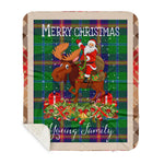 Personalized Gift Plaid Tartan Blanket Clan Young With Moose Lover Xmas Gift Santa Riding Buffalo Plaid Christmas Sherpa Blanket
