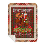 Personalized Gift Plaid Tartan Blanket Clan MacAlister Ancient With Moose Lover Xmas Gift Santa Riding Buffalo Plaid Christmas Sherpa Blanket