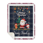 Personalized Gift Tartan Plaid Blanket Clan Navy Formal Dress With Funny Santa Snowman Reindeer Merry Christmas Gift Sherpa Blanket, blue plaid sherpa blanket,blue tartan sherpa blanket,Buchan,buffalo plaid sherpa blanket,christmas sherpa blanket,Christmas Throw Blanket