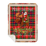 Personalized Gift Plaid Tartan Blanket Clan Christie With Moose Lover Xmas Gift Santa Riding Buffalo Plaid Christmas Sherpa Blanket