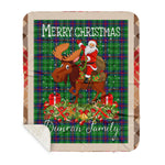 Personalized Gift Plaid Tartan Blanket Clan Duncan With Moose Lover Xmas Gift Santa Riding Buffalo Plaid Christmas Sherpa Blanket