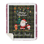 Personalized Gift Tartan Plaid Blanket Clan Davidson Tulloch Dress With Funny Santa Snowman Reindeer Merry Christmas Gift Sherpa Blanket, blue plaid sherpa blanket,blue tartan sherpa blanket,Buchan,buffalo plaid sherpa blanket,christmas sherpa blanket,Christmas Throw Blanket