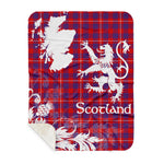 Sherpa Blanket - Tartan Blanket Thistle and Lion Scottish Clan Hamilton Modern Plaid Blanket, plaid sherpa blanket queen,purple sherpa blanket,queen sherpa blanket,queen size sherpa blanket,red sherpa blanket,scottish tartan blankets,sherpa blanket,sherpa christmas blanket