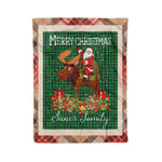 Personalized Gift Plaid Tartan Blanket Clan Innes Hunting With Moose Lover Xmas Gift Santa Riding Christmas Fleece Blanket
