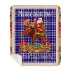 Personalized Gift Plaid Tartan Blanket Clan Ochterlony With Moose Lover Xmas Gift Santa Riding Buffalo Plaid Christmas Sherpa Blanket