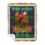 Personalized Gift Plaid Tartan Blanket Clan Tait With Moose Lover Xmas Gift Santa Riding Buffalo Plaid Christmas Sherpa Blanket