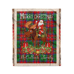 Personalized Gift Plaid Tartan Blanket Clan McCulloch With Moose Lover Xmas Gift Santa Riding Christmas Fleece Blanket