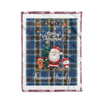 Personalized Gift Tartan Plaid Blanket Clan Thomson Blue With Funny Santa Snowman Reindeer Merry Christmas Fleece Blanket, Home Living Room, Plaid Blanket, Tartan Blanket, Scottish Blanket, Buffalo fleece blanket, Christmas Blanket