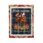 Personalized Gift Plaid Tartan Blanket Clan MacKenzie Modern Blue With Moose Lover Xmas Gift Santa Riding Christmas Fleece Blanket