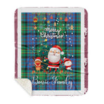 Personalized Gift Tartan Plaid Blanket Clan Bowie With Funny Santa Snowman Reindeer Merry Christmas Gift Sherpa Blanket, blue plaid sherpa blanket,blue tartan sherpa blanket,Buchan,buffalo plaid sherpa blanket,christmas sherpa blanket,Christmas Throw Blanket
