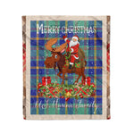 Personalized Gift Plaid Tartan Blanket Clan US Marine With Moose Lover Xmas Gift Santa Riding Christmas Fleece Blanket
