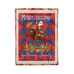 Personalized Gift Plaid Tartan Blanket Clan Galloway With Moose Lover Xmas Gift Santa Riding Christmas Fleece Blanket