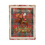 Personalized Gift Plaid Tartan Blanket Clan MacPherson Weathered With Moose Lover Xmas Gift Santa Riding Christmas Fleece Blanket