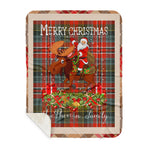 Personalized Gift Plaid Tartan Blanket Clan MacPherson Weathered With Moose Lover Xmas Gift Santa Riding Plaid Christmas Sherpa Blanket