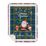 Personalized Gift Tartan Plaid Blanket Clan Colquhoun Ancient With Funny Santa Snowman Reindeer Merry Christmas Gift Sherpa Blanket, blue plaid sherpa blanket,blue tartan sherpa blanket,Buchan,buffalo plaid sherpa blanket,christmas sherpa blanket,Christmas Throw Blanket