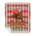Personalized Gift Plaid Tartan Blanket Clan Renton With Moose Lover Xmas Gift Santa Riding Buffalo Plaid Christmas Sherpa Blanket
