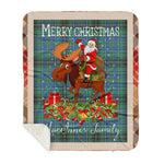 Personalized Gift Plaid Tartan Blanket Clan MacInnes Ancient With Moose Lover Xmas Gift Santa Riding Buffalo Plaid Christmas Sherpa Blanket