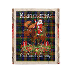Personalized Gift Plaid Tartan Blanket Clan Clelland With Moose Lover Xmas Gift Santa Riding Christmas Fleece Blanket