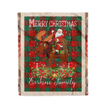 Personalized Gift Plaid Tartan Blanket Clan Erskine With Moose Lover Xmas Gift Santa Riding Christmas Fleece Blanket