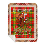 Personalized Gift Plaid Tartan Blanket Clan Leask With Moose Lover Xmas Gift Santa Riding Buffalo Plaid Christmas Sherpa Blanket