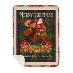Personalized Gift Plaid Tartan Blanket Clan Cunningham Hunting Modern With Moose Lover Xmas Gift Santa Riding Buffalo Plaid Christmas Sherpa Blanket