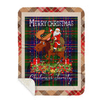 Personalized Gift Plaid Tartan Blanket Clan Chalmers With Moose Lover Xmas Gift Santa Riding Buffalo Plaid Christmas Sherpa Blanket