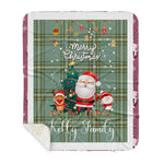 Personalized Gift Tartan Plaid Blanket Clan Kelly With Funny Santa Snowman Reindeer Merry Christmas Gift Sherpa Blanket, blue plaid sherpa blanket,blue tartan sherpa blanket,Buchan,buffalo plaid sherpa blanket,christmas sherpa blanket,Christmas Throw Blanket