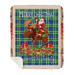 Personalized Gift Plaid Tartan Blanket Clan Learmonth With Moose Lover Xmas Gift Santa Riding Buffalo Plaid Christmas Sherpa Blanket