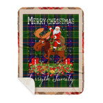 Personalized Gift Plaid Tartan Blanket Clan Forsyth Modern With Moose Lover Xmas Gift Santa Riding Buffalo Plaid Christmas Sherpa Blanket
