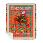Personalized Gift Plaid Tartan Blanket Clan Munro Ancient With Moose Lover Xmas Gift Santa Riding Plaid Christmas Sherpa Blanket
