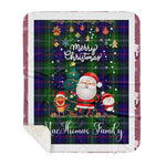 Personalized Gift Tartan Plaid Blanket Clan MacThomas With Funny Santa Snowman Reindeer Merry Christmas Gift Sherpa Blanket, blue plaid sherpa blanket,blue tartan sherpa blanket,Buchan,buffalo plaid sherpa blanket,christmas sherpa blanket,Christmas Throw Blanket