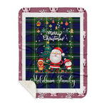 Personalized Gift Tartan Plaid Blanket Clan Meldrum With Funny Santa Snowman Reindeer Merry Christmas Gift Sherpa Blanket, blue plaid sherpa blanket,blue tartan sherpa blanket,Buchan,buffalo plaid sherpa blanket,christmas sherpa blanket,Christmas Throw Blanket