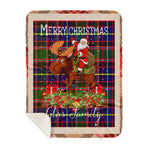 Personalized Gift Plaid Tartan Blanket Clan Glas With Moose Lover Xmas Gift Santa Riding Buffalo Plaid Christmas Sherpa Blanket
