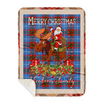 Personalized Gift Plaid Tartan Blanket Clan Nicolson With Moose Lover Xmas Gift Santa Riding Buffalo Plaid Christmas Sherpa Blanket