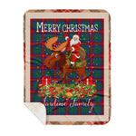 Personalized Gift Plaid Tartan Blanket Clan Jardine Dress With Moose Lover Xmas Gift Santa Riding Buffalo Plaid Christmas Sherpa Blanket