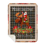 Personalized Gift Plaid Tartan Blanket Clan MacKenzie Weathered With Moose Lover Xmas Gift Santa Riding Buffalo Plaid Christmas Sherpa Blanket