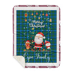 Personalized Gift Tartan Plaid Blanket Clan Lyon With Funny Santa Snowman Reindeer Merry Christmas Gift Sherpa Blanket, blue plaid sherpa blanket,blue tartan sherpa blanket,Buchan,buffalo plaid sherpa blanket,christmas sherpa blanket,Christmas Throw Blanket