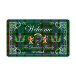 Doormat - Welcome Mat Scottish Clan Davidson Modern Tartan Door Mat, Plaid Doormat With Thistle and Two Lion Scottish