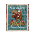 Personalized Gift Plaid Tartan Blanket Clan Irvine With Moose Lover Xmas Gift Santa Riding Christmas Fleece Blanket