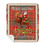 Personalized Gift Plaid Tartan Blanket Clan MacDougall Ancient With Moose Lover Xmas Gift Santa Riding Buffalo Plaid Christmas Sherpa Blanket