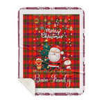 Personalized Gift Tartan Plaid Blanket Clan Bain With Funny Santa Snowman Reindeer Merry Christmas Gift Sherpa Blanket, blue plaid sherpa blanket,blue tartan sherpa blanket,Buchan,buffalo plaid sherpa blanket,christmas sherpa blanket,Christmas Throw Blanket