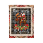 Personalized Gift Plaid Tartan Blanket Clan MacKay Weathered With Moose Lover Xmas Gift Santa Riding Christmas Fleece Blanket