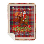 Personalized Gift Plaid Tartan Blanket Clan MacFarlane With Moose Lover Xmas Gift Santa Riding Buffalo Plaid Christmas Sherpa Blanket