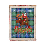 Personalized Gift Plaid Tartan Blanket Clan Sutherland Old Ancient With Moose Lover Xmas Gift Santa Riding Christmas Fleece Blanket